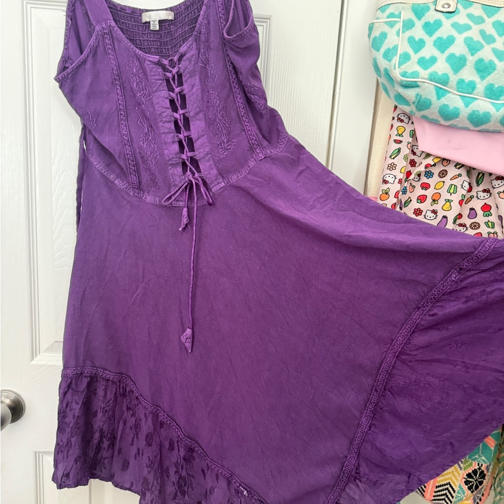 Vintage Medieval Purple Lace-Up Women's Dress